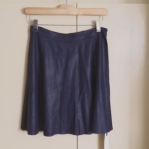 Navy Blue Leather Panelled Skirt